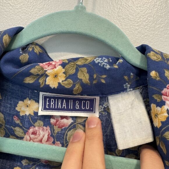 Vintage Floral Maxi Dress Button Down Blue Cottage Romantic Whimsical Women XL - Picture 6 of 9